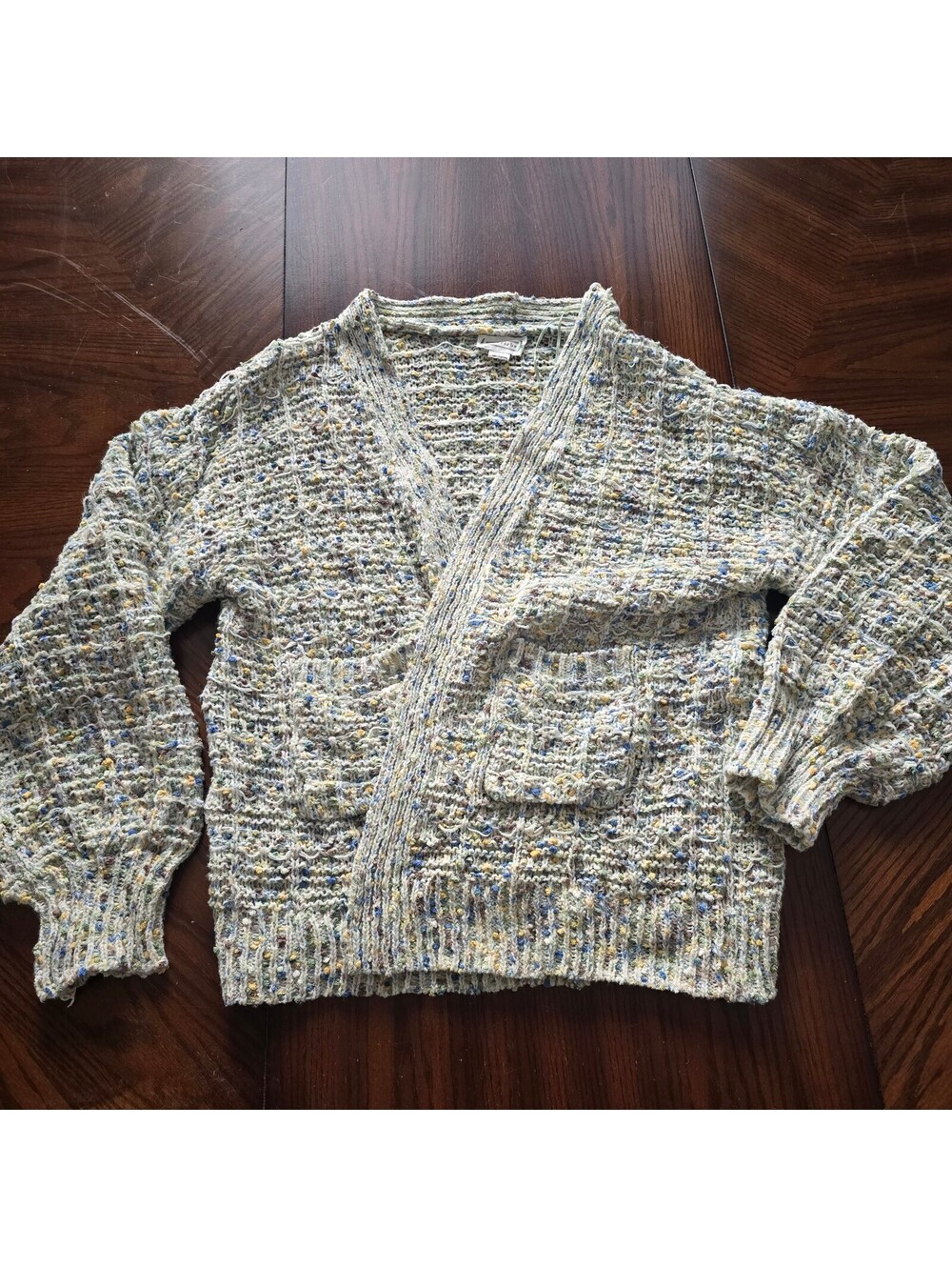 Loveriche multicolor knit cropped cardigan size L cozy confetti vibes